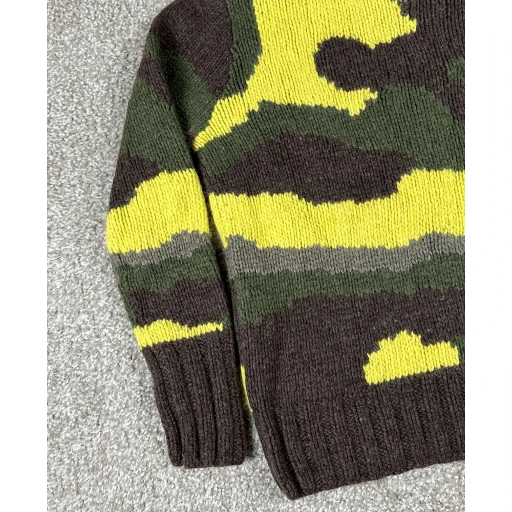 Ann Mashburn Sweater Womens Medium Brown Green Camo Wool Blend Chunky Knit - Picture 4 of 9